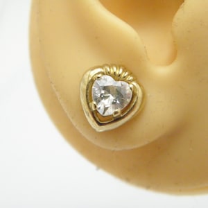 Vintage 9ct Heavy Gold Dia Heart Stud Earrings (Pair) 11mm c1950