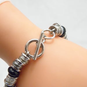 Vintage Sterling Silver Heavy Onyx Sweetie Bracelet 8 Inch 37g Albert Toggle