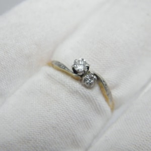 Antique 18ct Gold Platinum Diamond Crossover Ring Band Size J (US Size 4.75)