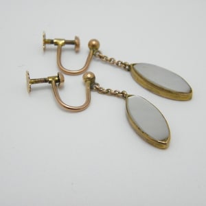 Antique 15ct Gold MOP Drop Dangle Earrings (Pair) 25.5mm c1870