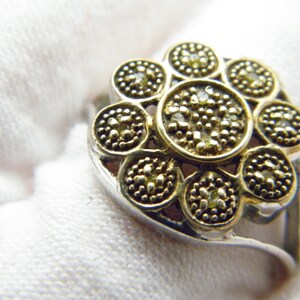 Antique / Vintage Sterling Silver Diamond Cluster Ring Band Size P 1/2 (US Size 8)