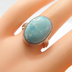 Vintage Sterling Silver Larimar Statement Ring Band Size P (US Size 7.75)