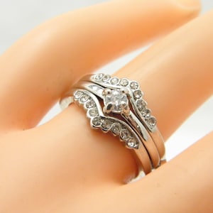 Vintage Sterling Silver Dia Triple Engagement Ring Band Size L 1/2 (US Size 6)