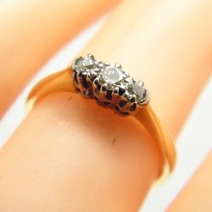 Antique 18ct Gold Platinum Diamond Trilogy Ring Band Size K 1/2 (US Size 5.75) c1920