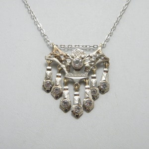 Antique 8ct White Gold Dia Levalier Pendant Necklace 17 Inch Belcher Chain Art Deco German