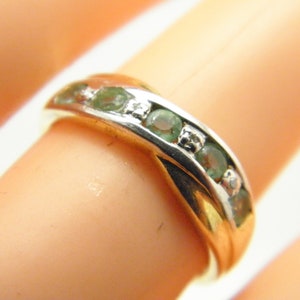 Vintage 14ct Gold Vermeil Emerald Diamond Eternity Ring Band Size K 1/2 (US Size 5.75)