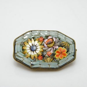 Antique 9ct Gold Italian Micro Mozaic Brooch Pin c1900 Quality