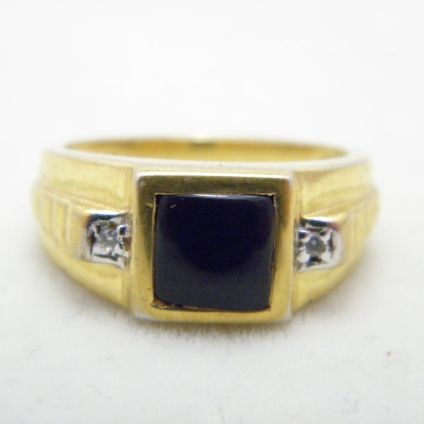 Antique / Vintage 9ct Gold Vermeil Onyx Signet Ring Size S 1/2 (US Size 9.5)