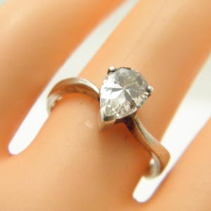Vintage Sterling Silver Diamond CZ Solitaire Ring Band Size M 1/2 (US Size 6.5) Adjustable