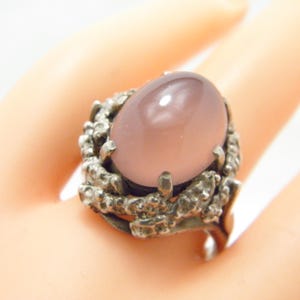 Antique Sterling Silver Rose Quartz Signet Ring Band Size P (US Size 7.75) c1890