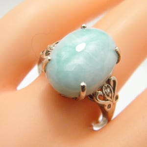 Vintage Sterling Silver Larimar Statement Ring Band Size N 1/2 (US Size 7)