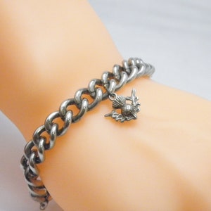 Vintage Sterling Silver Heavy Curb Charm Bracelet 7.75 Inch 42g Scottish Thistle
