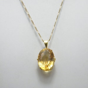Vintage 18ct Gold Massive Citrine Statement Pendant Necklace 19 Inch Figaro Chain