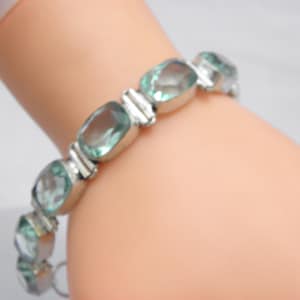Vintage Sterling Silver Chunky Tourmaline Bracelet 8 Inch 10.5mm Wide Paste