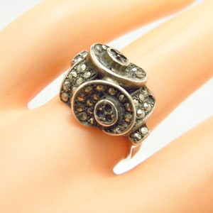 Antique 950 Britannia Silver Marcasite Signet Ring Band Size M 1/2 (US Size 6.5) c1890