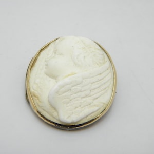 Antique 15ct Rose Gold Hardstone Coral Angel Cameo Brooch Pin c1820 High Quality