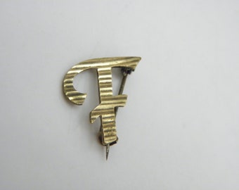 Antique 8ct Gold Letter F or L Identity Brooch Pin c1920 German