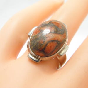 Vintage Sterling Silver Ocean Jasper Signet Ring Band Size N 1/2 (US Size 7)