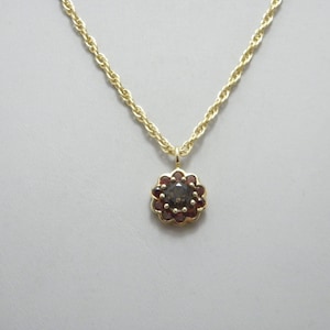 Vintage 9ct Gold Heavy Garnet Citrine Halo Pendant Necklace 19 Inch Twist Chain