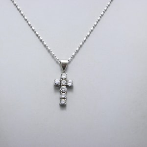 Vintage 9ct White Gold Dia Cross Pendant Necklace 17 Inch Figaro Popcorn Chain