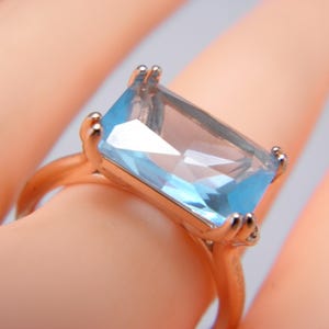 Vintage 9ct Rose Gold Vermeil Aquamarine CZ Statement Ring Band Size O (US Size 7.25)
