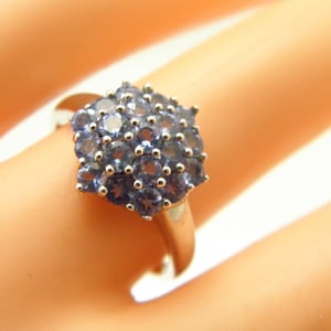 Antique / Vintage Sterling Silver Tanzanite Cluster Ring Size N 1/2 (US Size 7)