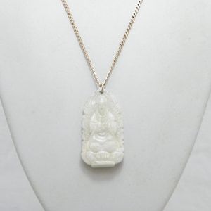 Antique 9ct Gold Heavy Jade Buddha Pendant Necklace 24 Inch Curb Chain 23g