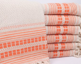 Turkish Towel Beach, Wedding Favors for Guests, Orange Towel, 38x65 Inches Linen Towel, Bridal Shower Favors, Wedding Towel,