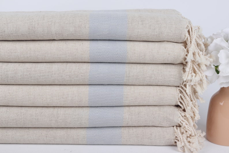 Personalized Wedding Gifts, Christmas Favors, Baby Blue Towel, Striped Towel, 36x71 Inches Linen Towel, Cute Beach Towel, image 3