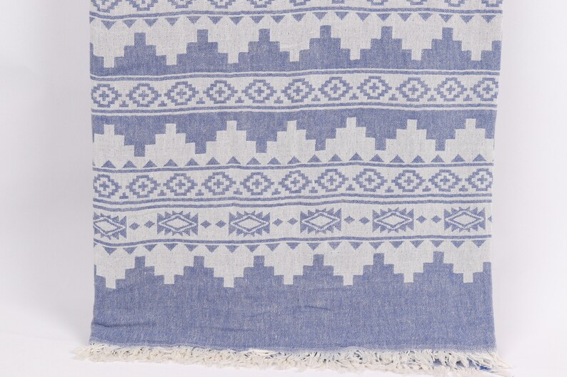 Personalized Gifts, Kilim Throw, 56x85 Inches Sax Blue Cotton Throw, Decorative Blanket, Throw Blanket Couch, Embroidery Bedspread, image 9