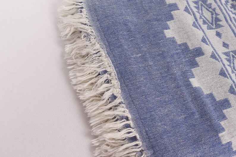 Personalized Gifts, Kilim Throw, 56x85 Inches Sax Blue Cotton Throw, Decorative Blanket, Throw Blanket Couch, Embroidery Bedspread, image 7