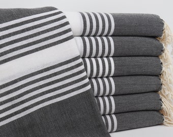 Custom Turkish Towel, Turkish Beach Towel, Black Towel, Striped Towel, 40x67 Inches Bridesmaid Gift Box Towel, Gym Towel,