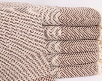 Diamond Blanket, Personalized Gifts, Bachelorette Gifts, Monogram Blanket, 79x91 Inches Brown Cotton Blanket, Throw Blanket for Bed,