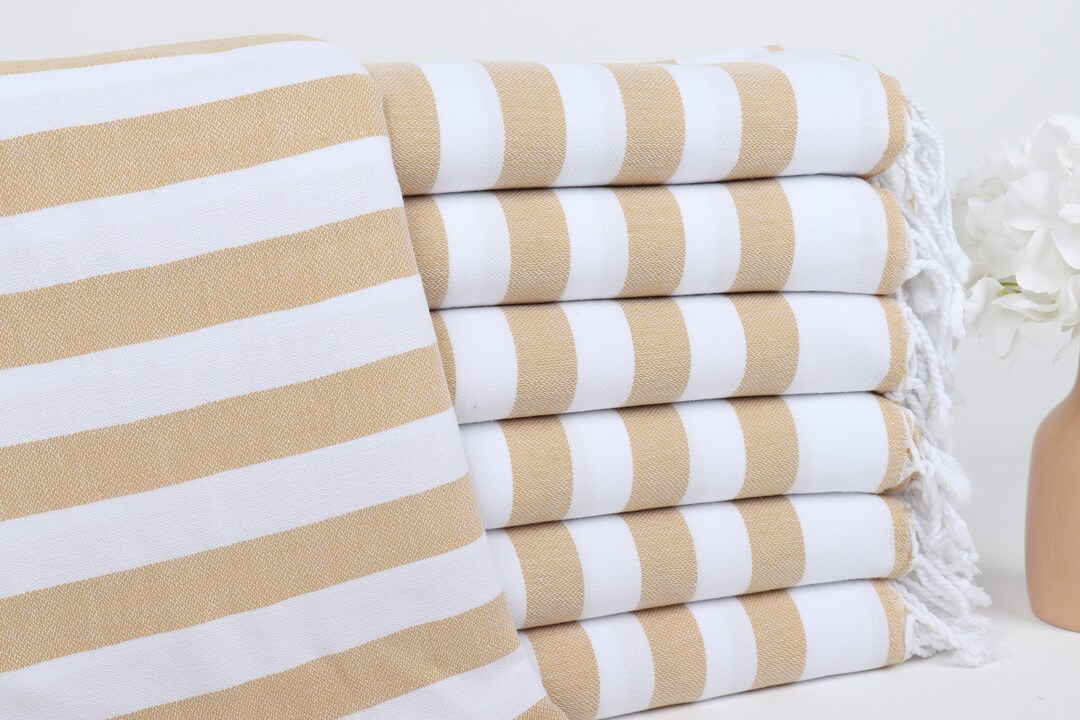Embroidered Beach Towel, Personalized Towels, Mustard Towel, Striped