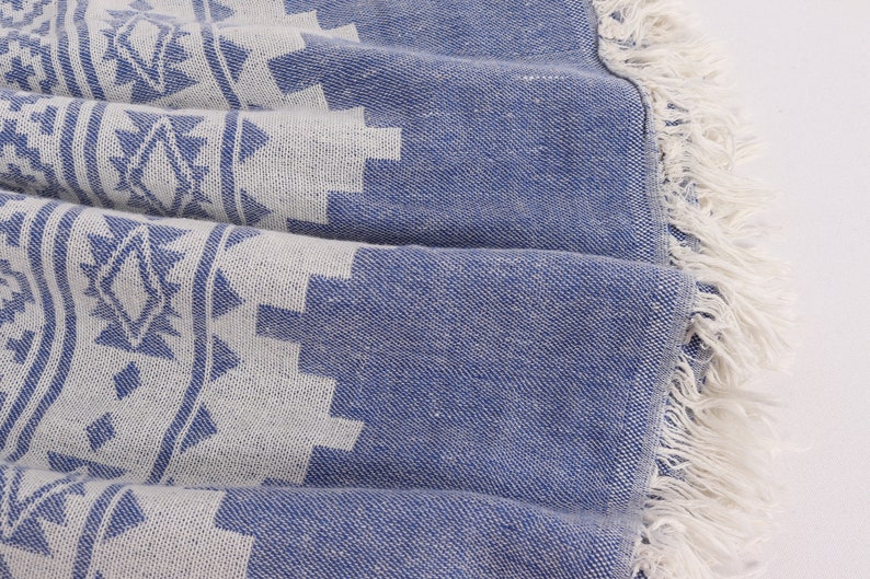 Personalized Gifts, Kilim Throw, 56x85 Inches Sax Blue Cotton Throw, Decorative Blanket, Throw Blanket Couch, Embroidery Bedspread, image 8