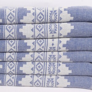 Personalized Gifts, Kilim Throw, 56x85 Inches Sax Blue Cotton Throw, Decorative Blanket, Throw Blanket Couch, Embroidery Bedspread, image 3
