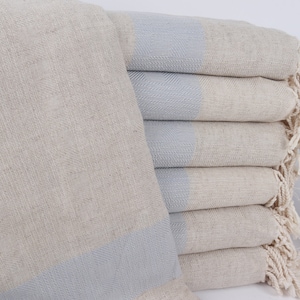 Personalized Wedding Gifts, Christmas Favors, Baby Blue Towel, Striped Towel, 36x71 Inches Linen Towel, Cute Beach Towel, image 1