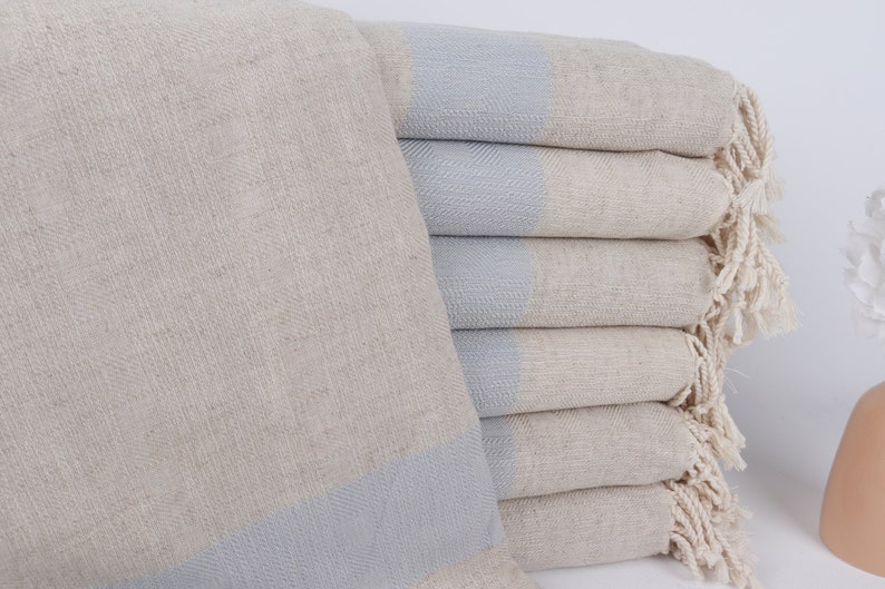 Personalized Wedding Gifts, Christmas Favors, Baby Blue Towel, Striped Towel, 36x71 Inches Linen Towel, Cute Beach Towel, image 1