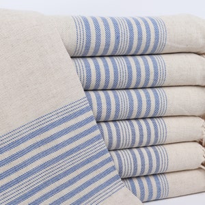 Personalized Gift for him, Personalized Gift for her, Sax Blue Towel, Striped Towel, 40x79 Inches Linen Towel, Monogrammed Towel,