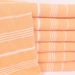 60x87 Inches Light Orange Cotton Throw, Monogram Blanket, Bridesmaid Gifts, Custom Blanket, Striped Throw, Boyfriend Christmas Gift,