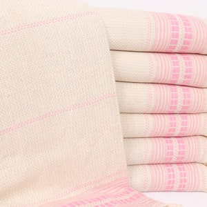 Gift For Her, Tablecloth, Striped Throw, 93x95 Inches Pink Linen Throw, Woven Blanket, Woven Throw Blanket, Turkish Bedspread,