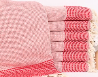 Bachelorette Gifts, Striped Throw, 91"x95" Red Cotton Throw, Monogram Blanket, Bachelorette Party Favors, Personalized Gift For Her,