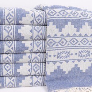 Personalized Gifts, Kilim Throw, 56x85 Inches Sax Blue Cotton Throw, Decorative Blanket, Throw Blanket Couch, Embroidery Bedspread, image 2