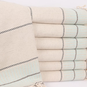 Wedding Favors, Boho Throw Blankets, 95x103 Inches Mint Linen Blanket, Striped Blanket, Woven Blanket, Handmade Gift,