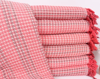 Bachelorette Gifts, Striped Throw, Monogram Blanket, Personalized Blanket, 71"x95" Red Cotton Throw, Bridal Shower Favor,
