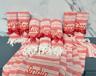 Personalized Turkish Towel, Custom Embroidered Organic Cotton Bridesmaid Gift for Valentine’s Day Travel