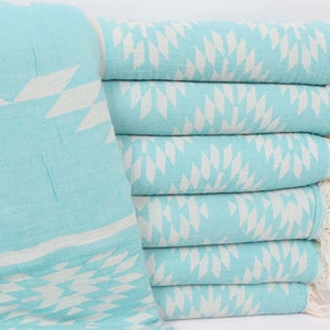 Decorative Blanket, Throw Blanket Couch, 56"x83" Turquoise Cotton Throw, Kilim Throw, Turkish Blanket, Personalized Gift For Him,