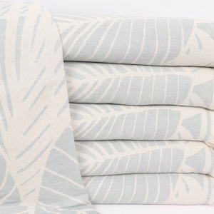 Monogram Blanket, Bridal Shower Gift, 85x93 Inches Mint Cotton Blanket, Leaf Patterned Blanket, Throw Blanket, Handmade Gift,