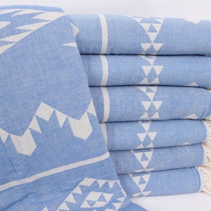 Geometric Throw, Housewarming Gift, Bachelorette Party Favors, 60"x71" Sax Blue Cotton Throw, Bridal Shower Gift, Gift For Coworker,