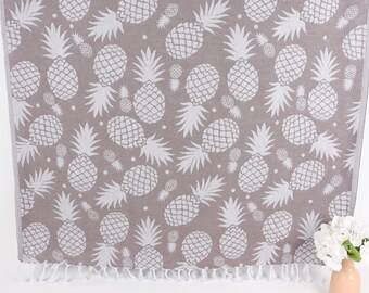 Bachelorette Party Favors, 36"x71" Brown Cotton Towel, Bachelor Bachelorette Party Favors, Pineapple Design Towel, Turkish Beach Towel,
